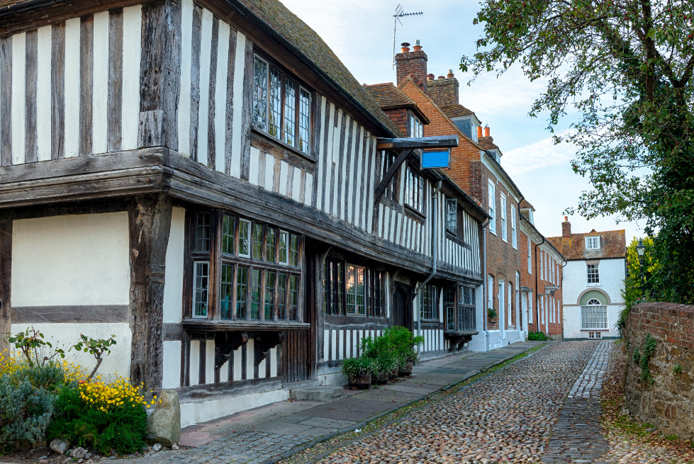 Tudor house with cobbled street